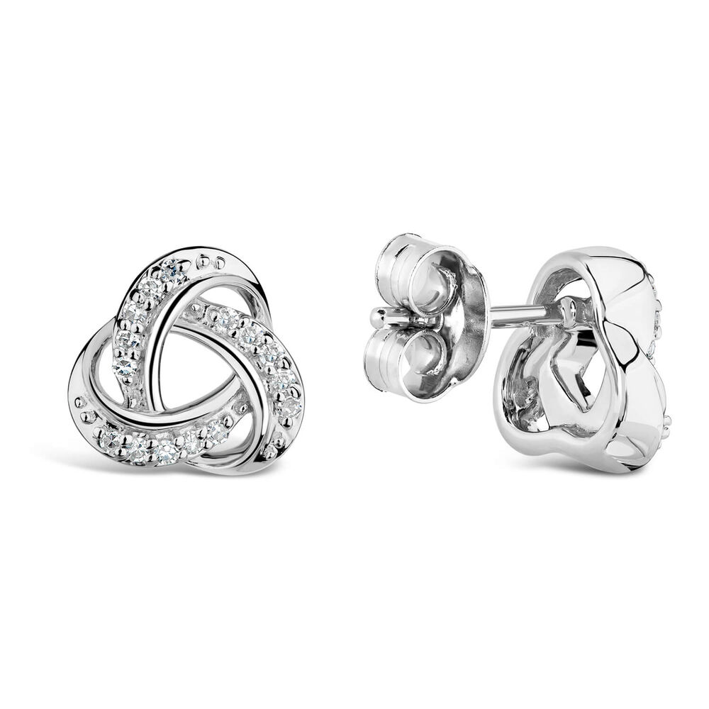 9ct White Gold 0.10ct Diamond Knot Stud Earrings image number 2