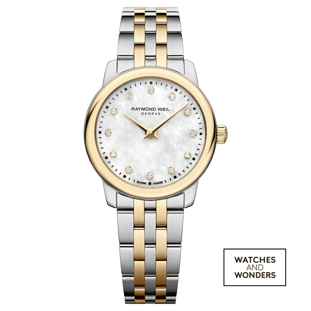 Raymond Weil Toccata Classic 24mm MOP Dial Diamond Dots Gold PVD Steel Bracelet Watch