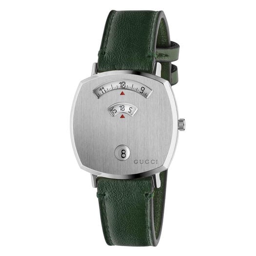 Gucci Grip GG Stainless Steel Green Leather 35mm Watch