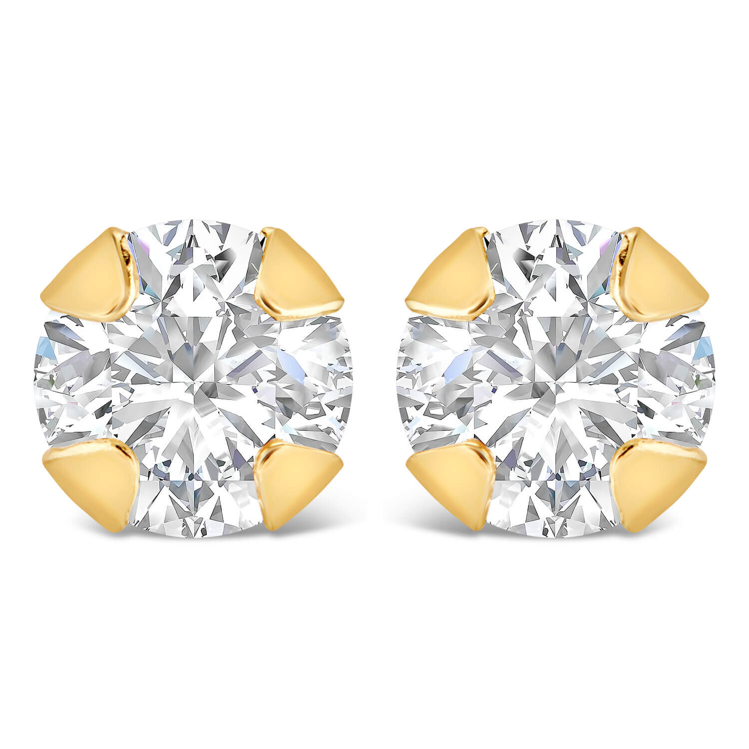 9ct Yellow Gold 4mm Four Claw Cubic Zirconia Stud Earrings