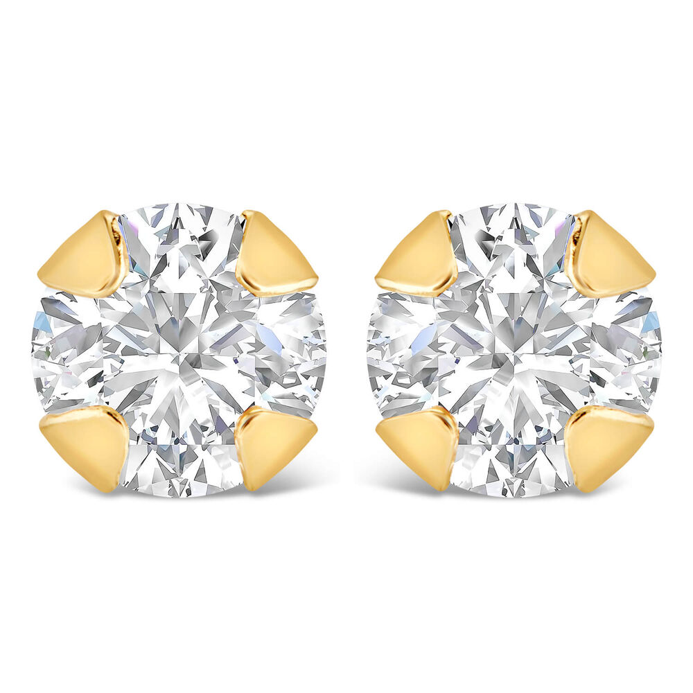 9ct Yellow Gold 4mm Four Claw Cubic Zirconia Stud Earrings
