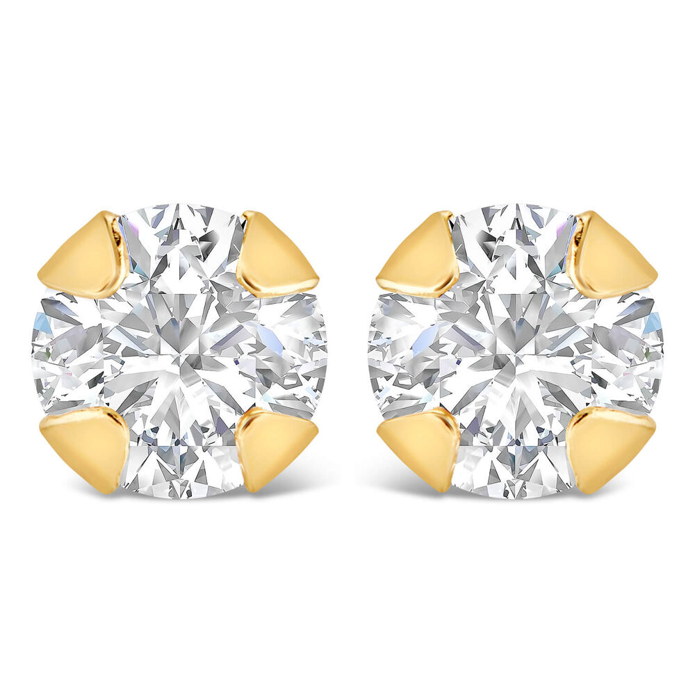 9ct Yellow Gold 4mm Four Claw Cubic Zirconia Stud Earrings