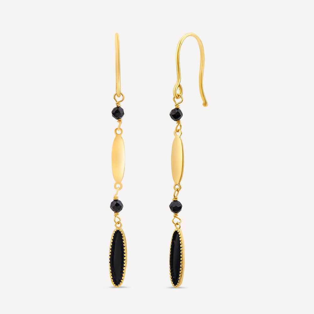 9ct Yellow Gold Black Enamel Beads & Oblong Drop Earrings