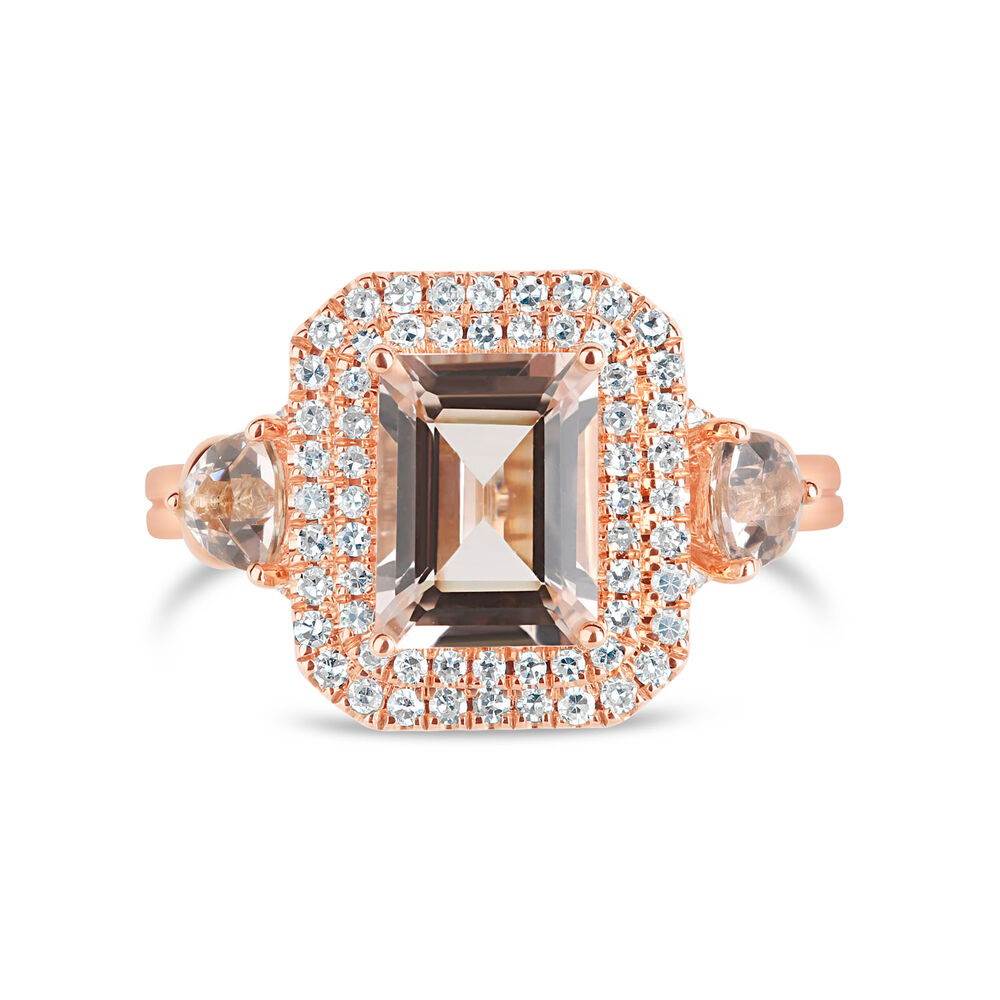 9ct Rose Gold Rectangle Morganite & Diamond Ring image number 1