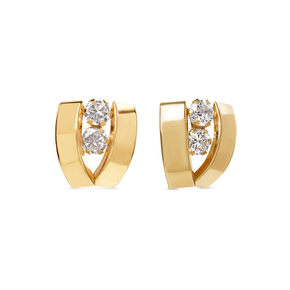 9ct Yellow Gold Two Stone V-Shaped Stud Earrings