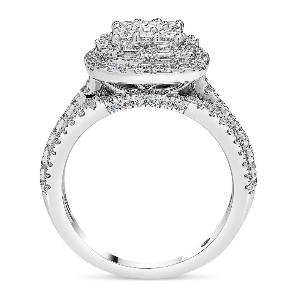 Kathy De Stafford 18ct White Gold ''Annalise'' Square Halo Cluster & 3 Row Shoulders 1ct Ring image number 2