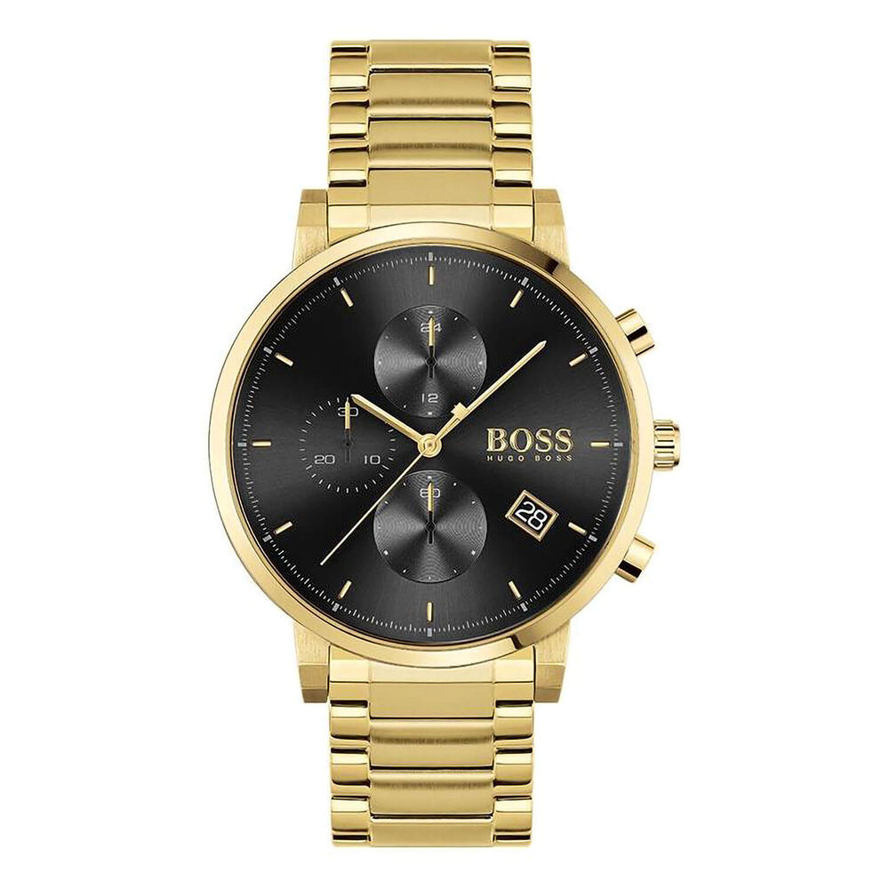 BOSS Integrity 43mm Quartz Black Dial Gold Plated Case Bracelet Watch