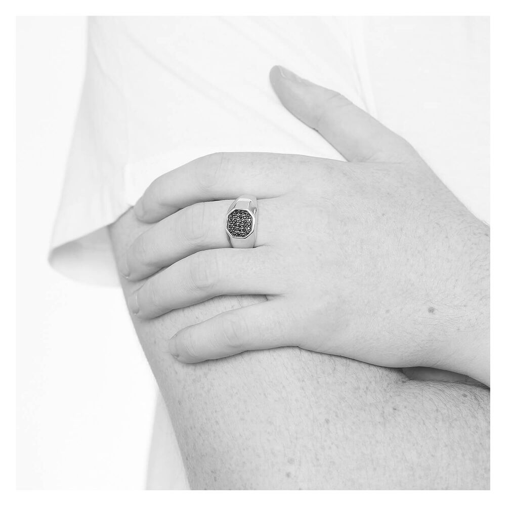 Sterling Silver Rhodium Plated 3.7mm Octagonal Men's Ring