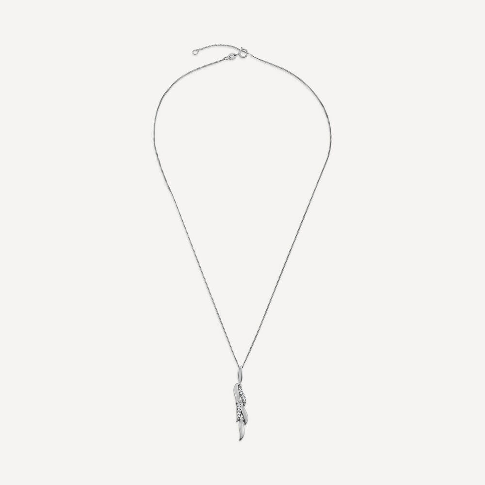 9ct White Gold 0.06ct Diamond Set & Polished Petals Pendant image number 2