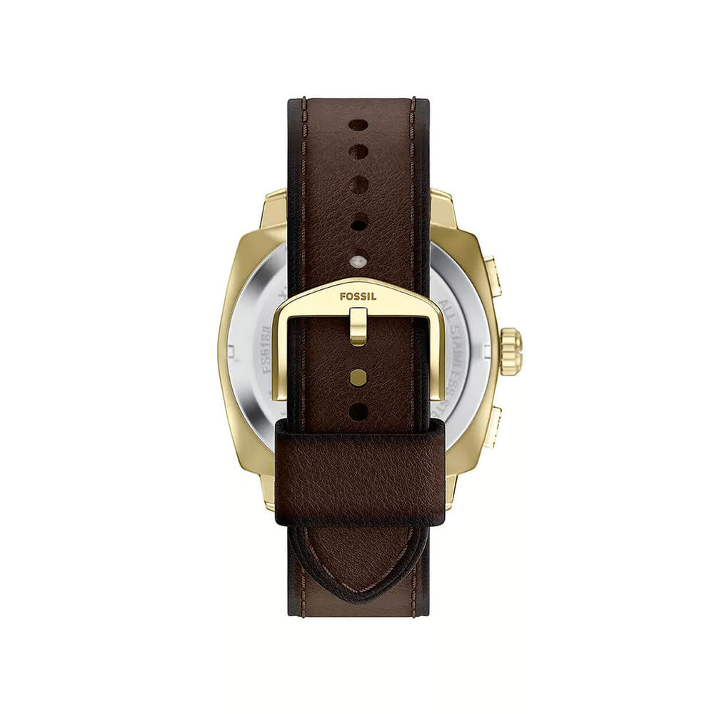 Fossil Machine 44mm Brown Dial Gold Tone Case Brown Leather Strap Watch