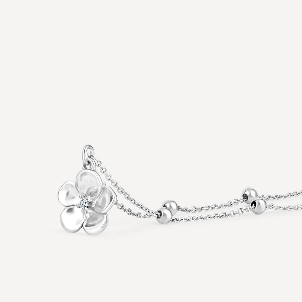 9ct White Gold Cubic Zirconia Beaded Set Flower Pendant
