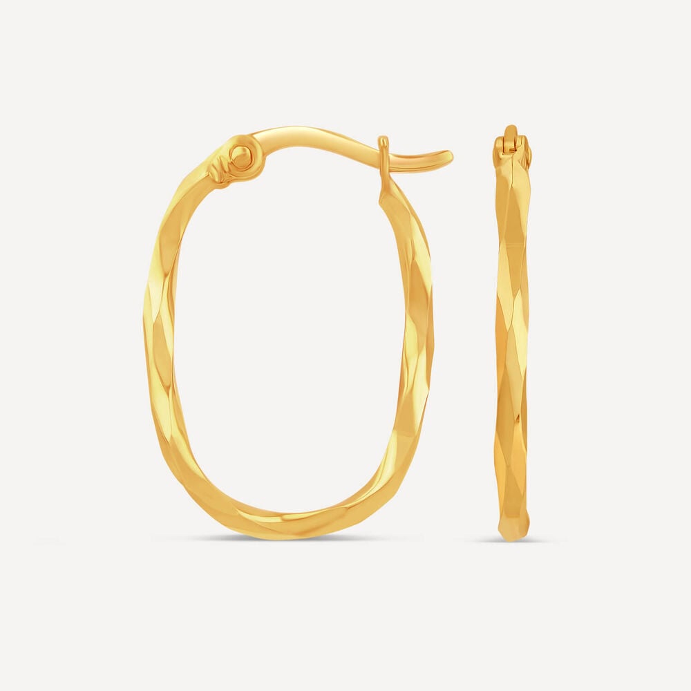 9ct Yellow Gold Mirror Diamond Cut Oval Hoop Earrings