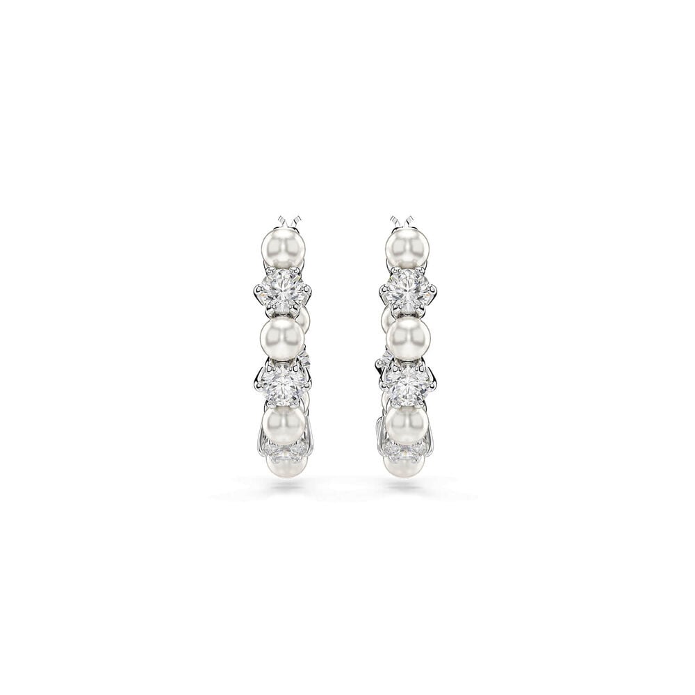 Swarovski Matrix Cubic Zirconia & Crystal Pearl Rhodium Plated Hoop Earrings