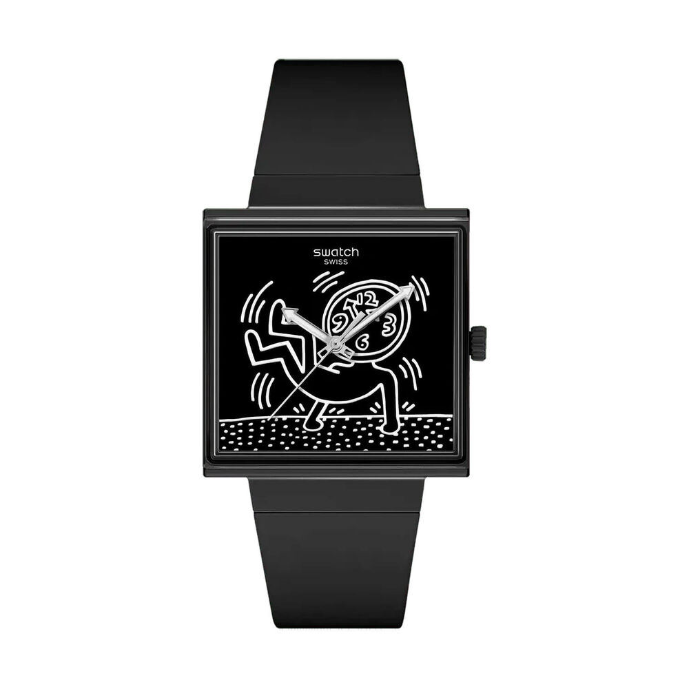 Swatch Break Time 41.8mm Square Black Dial Black Silicone Strap Watch image number 0