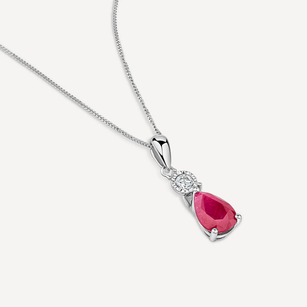 9ct White Gold Pear Ruby & Diamond Top Pendant image number 4