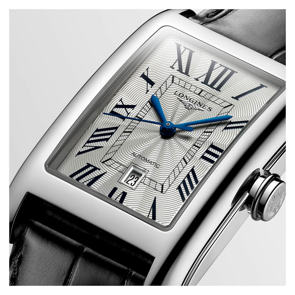 Pre-Owned Longines DolceVita 27.7x43.8mm Silver Dial Roman Numerals Black Leather Strap Watch image number 1