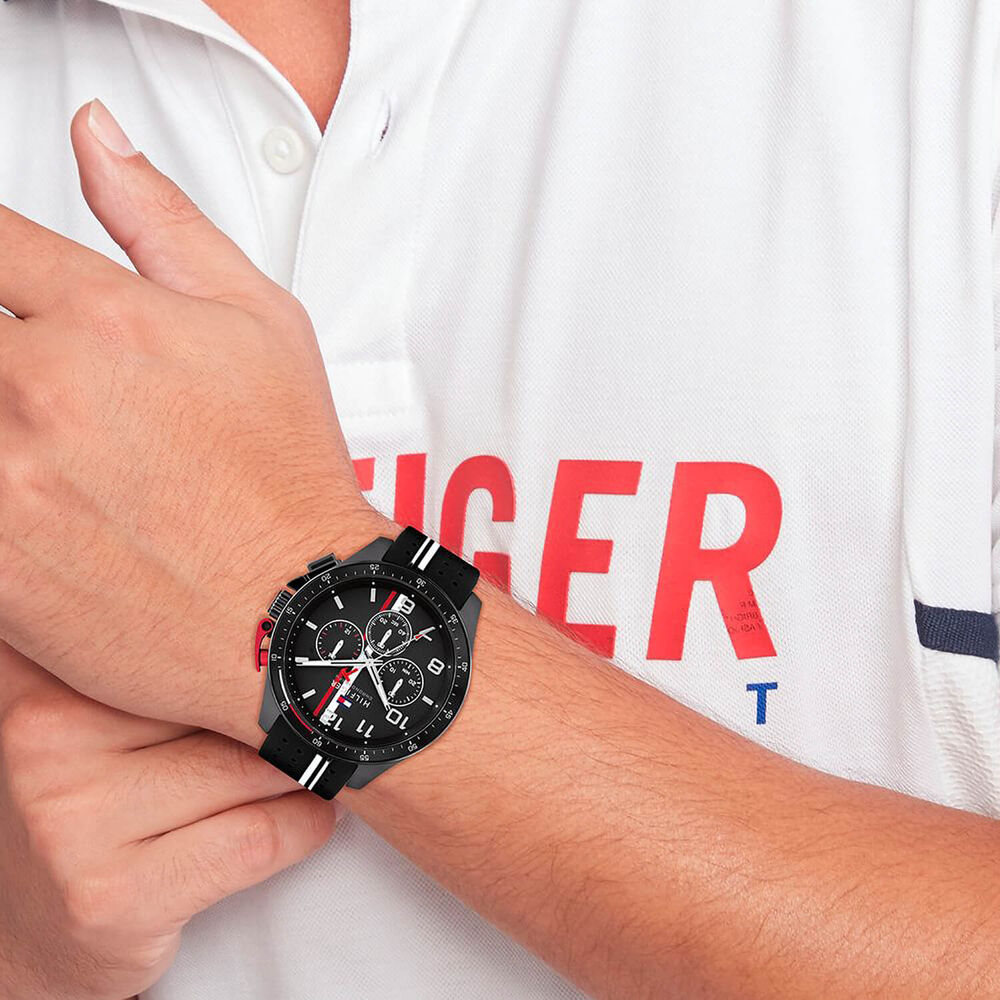 Tommy Hilfiger 46mm Black Chronograph Dial Rubber Strap Watch image number 3