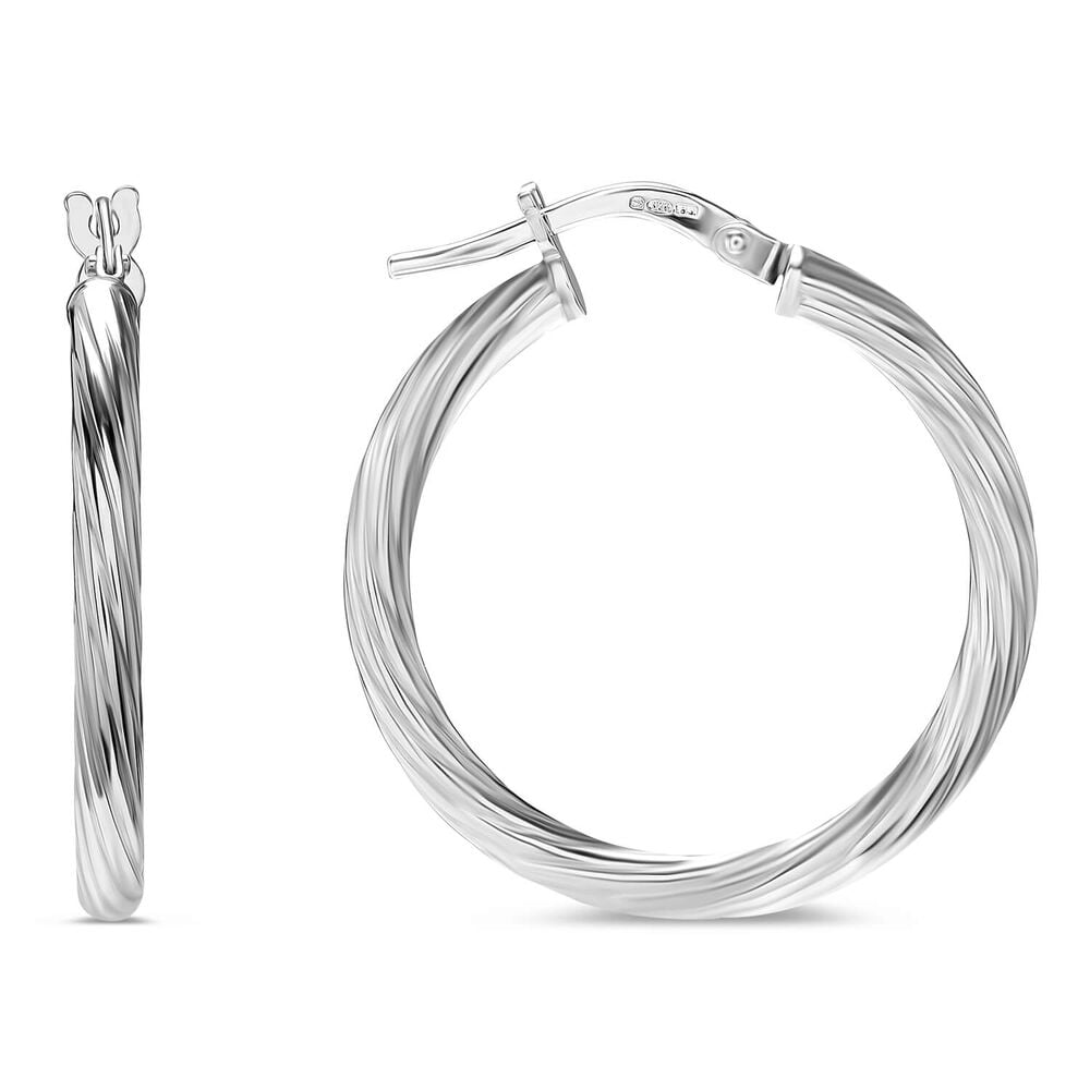 Sterling Silver Twisted Hoop 20mm Earrings image number 2