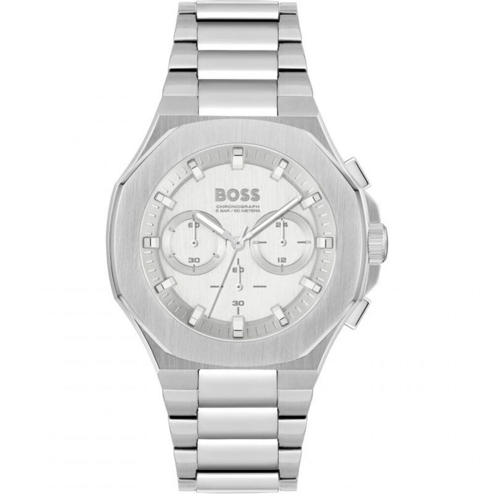 BOSS Taper 45mm Silver Chrono Dial Steel Case Bracelet Watch