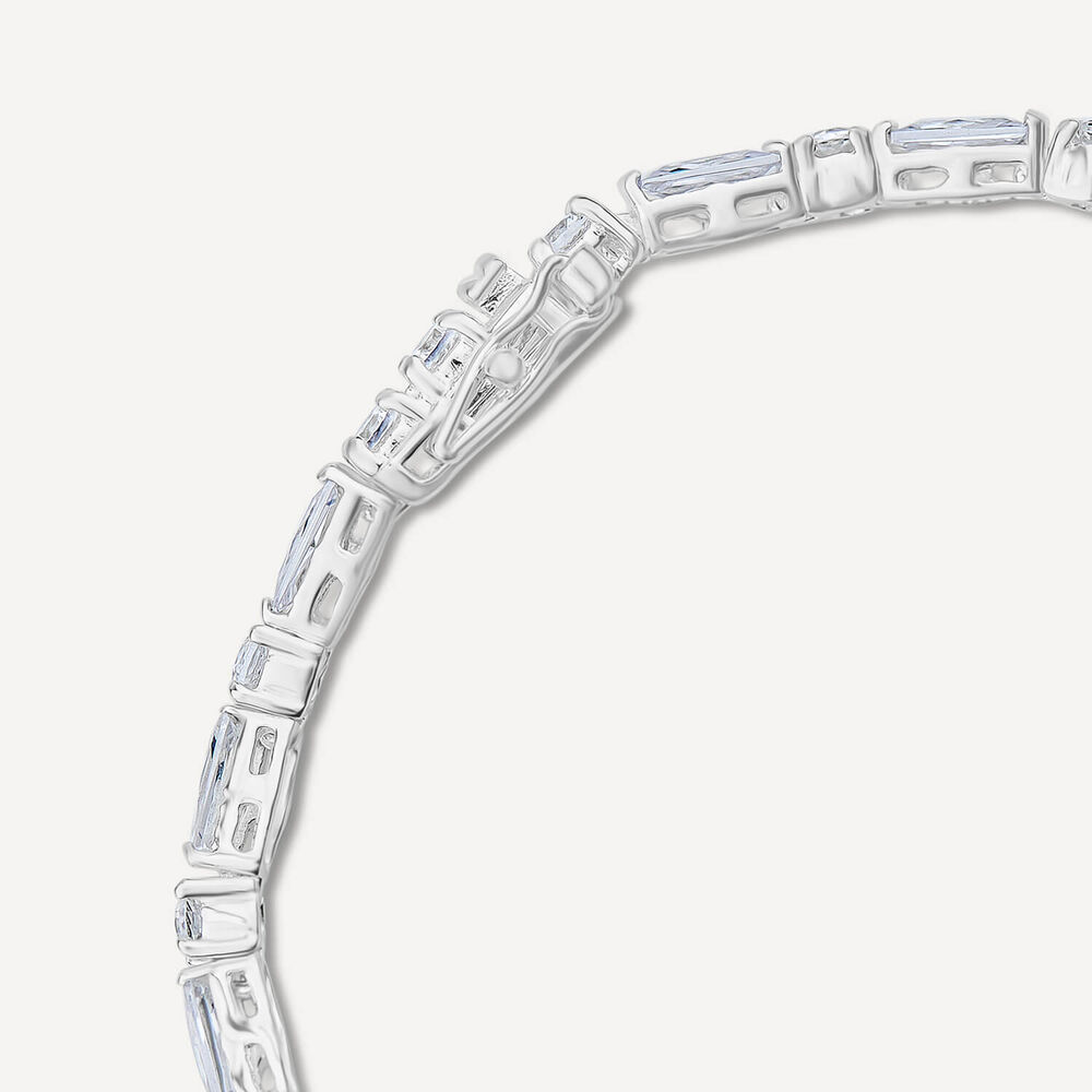 Sterling Silver Round Halo Cluster with Three Cubic Zirconia Stone Link Bracelet image number 4