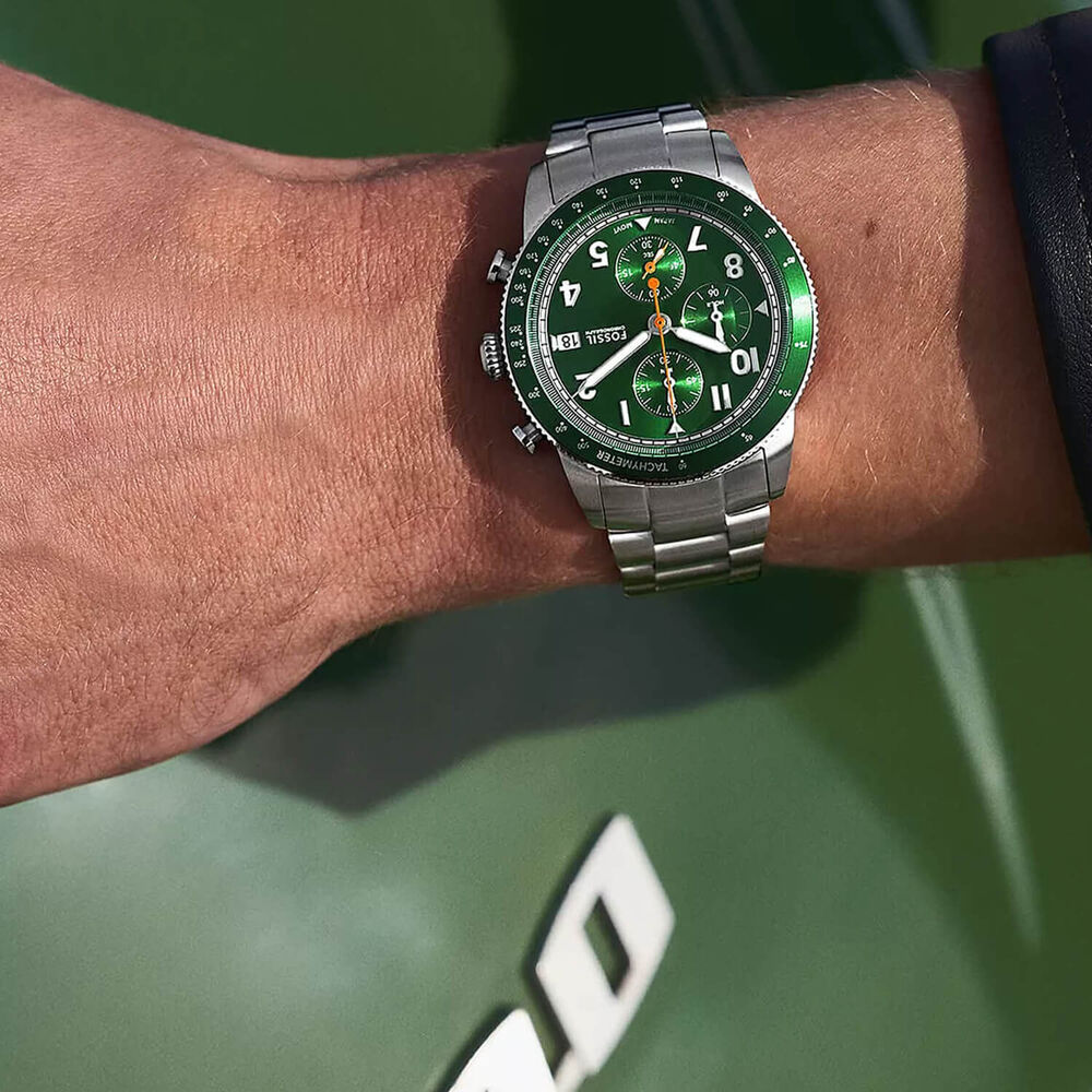 Fossil Sport Tourer Chronograph 42mm Green Dial Steel Bracelet Watch image number 3