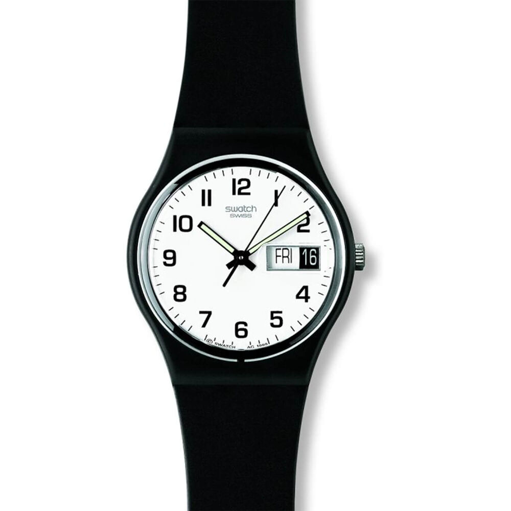 Swatch Once Again 34mm White Dial Black Strap Watch