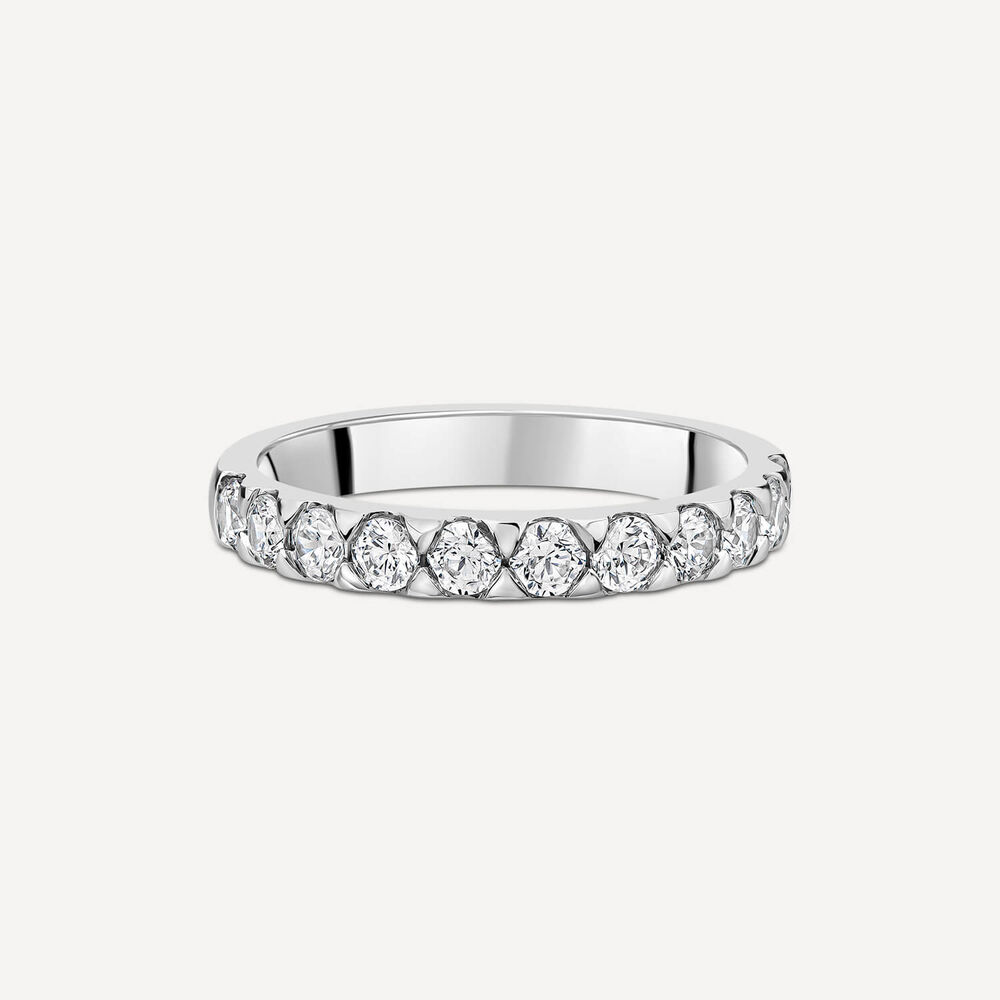 Platinum 3mm 0.70ct Round Diamond Triangle Claw Wedding Ring image number 2