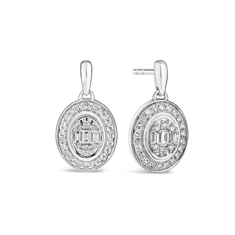 9ct White Gold 0.20ct Diamond Oval & Baguette Stud Earrings