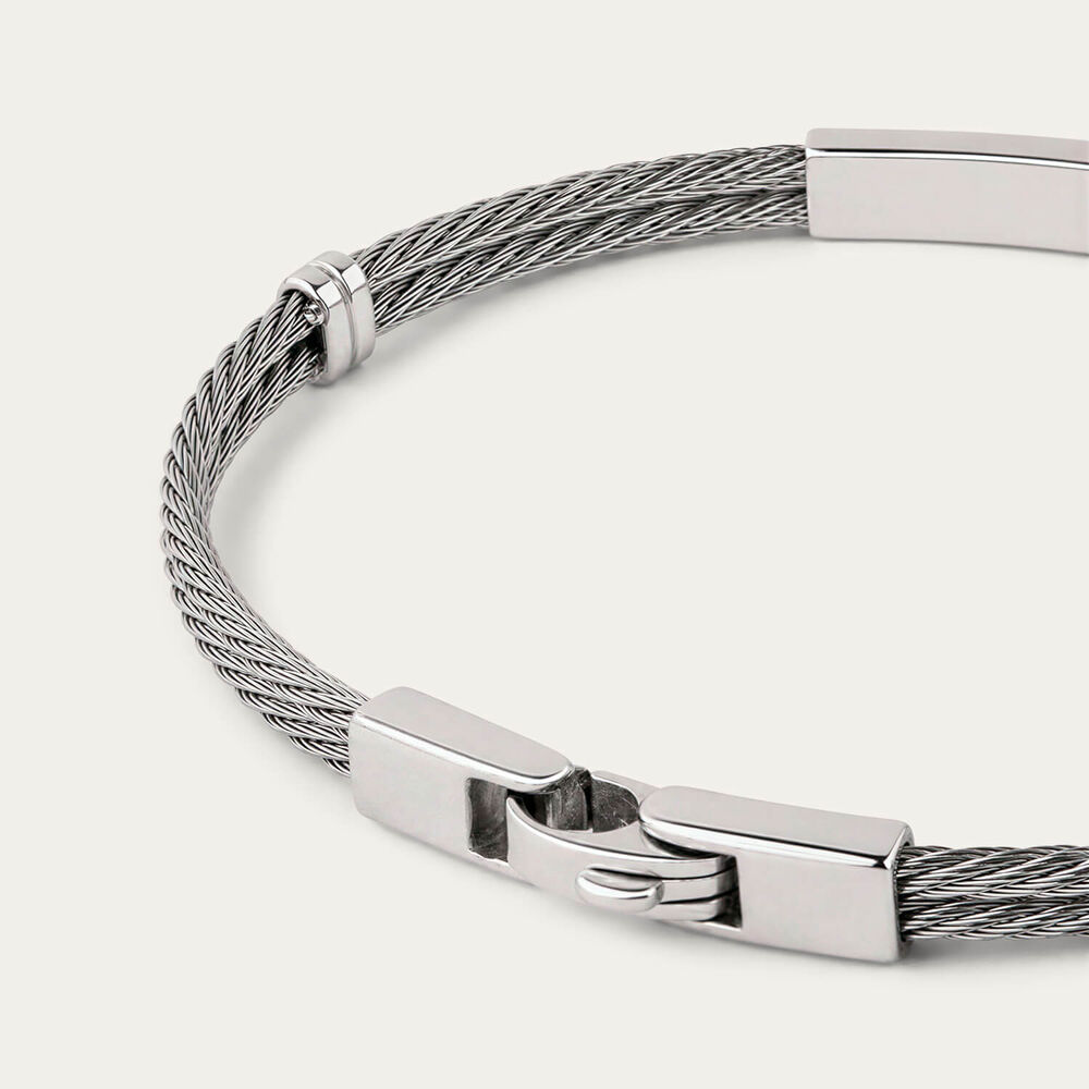 Stainless Steel Wire & Bar 14ct Gold Accent Bracelet