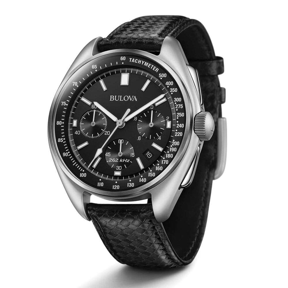 Bulova Archive Moonwatch Black Dial Chronograph Steel Case Black Strap Watch image number 1