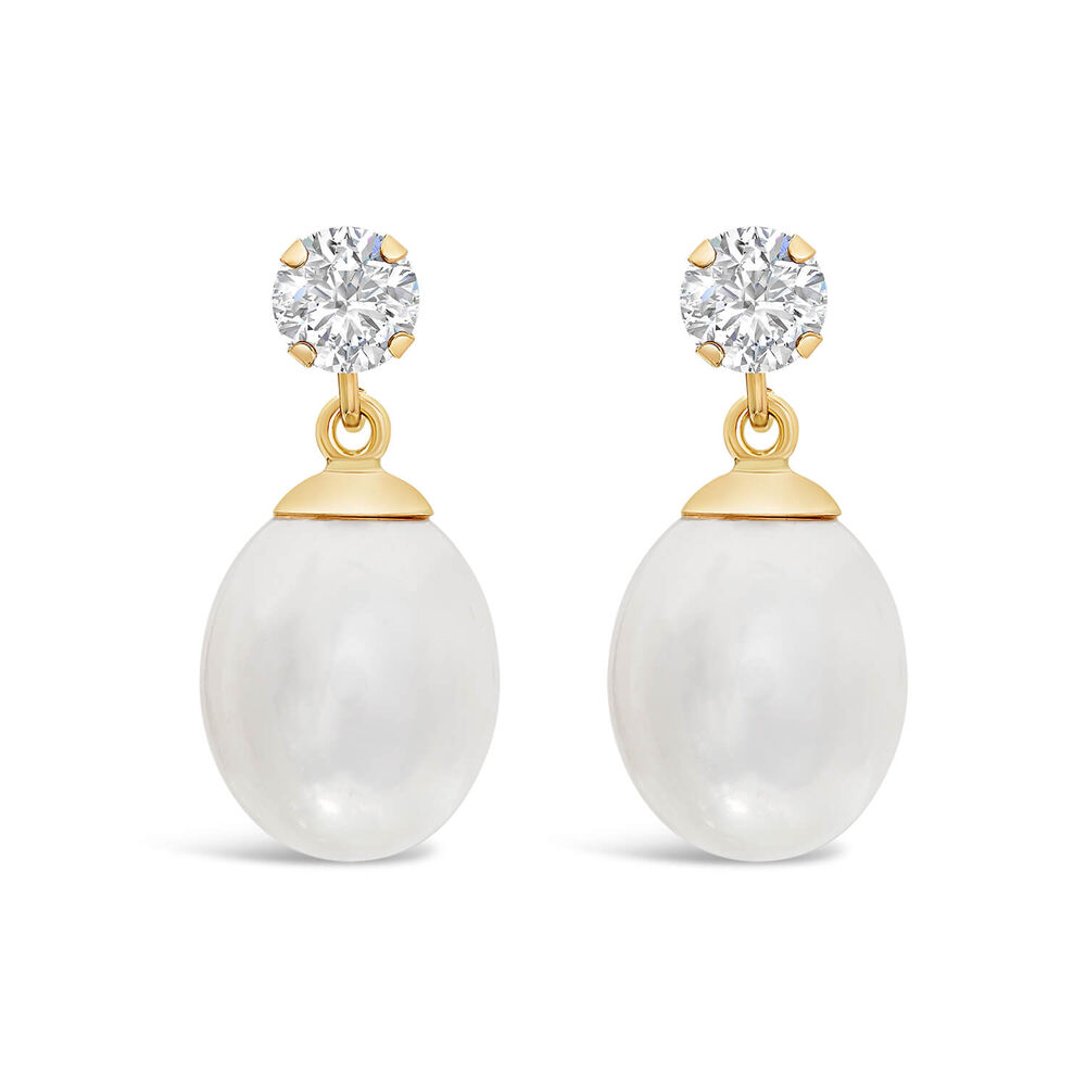 9ct Gold Freshwater Pearl and Cubic Zirconia Earrings image number 0
