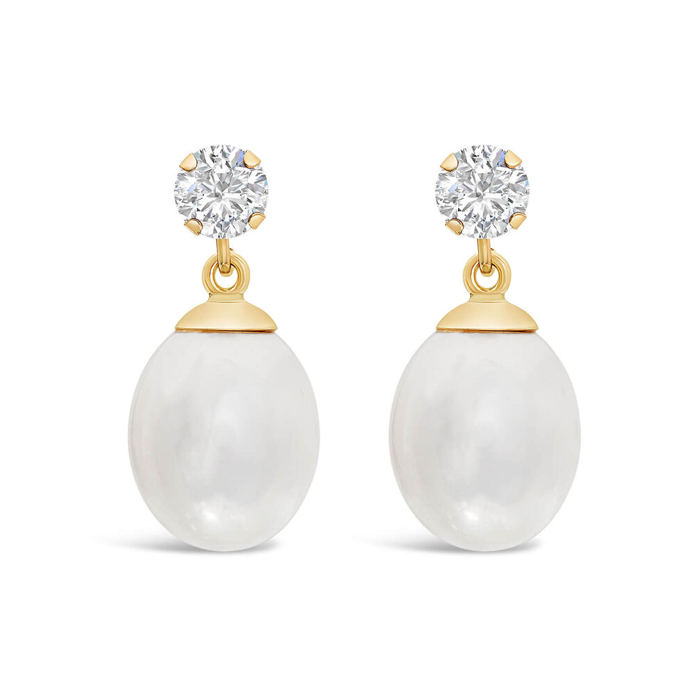 9ct Gold Freshwater Pearl and Cubic Zirconia Earrings image number 0