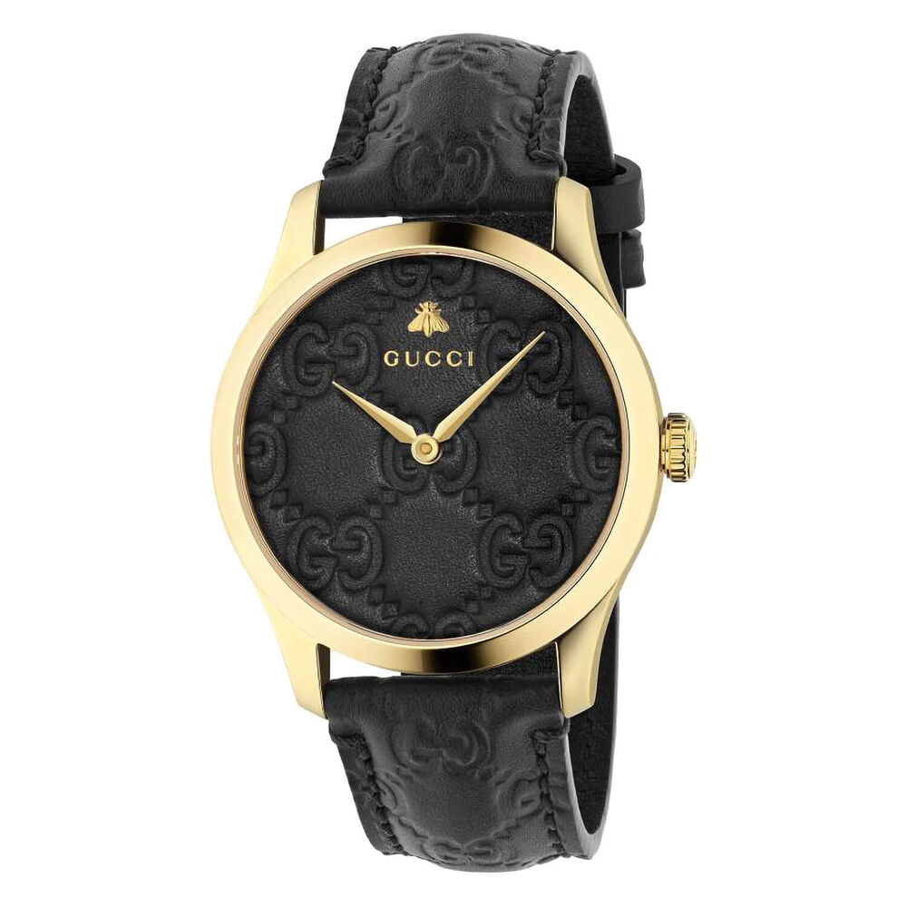 Gucci G-Timeless 38Mm Black Yellow Gold Pvd Steel Case Black Strap Watch