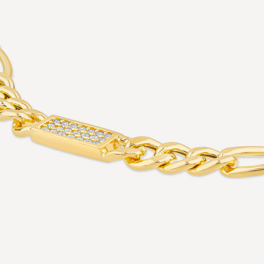 Silver & Yellow Gold Plated Figaro & Cubic Zirconia Bar Centre Bracelet image number 2