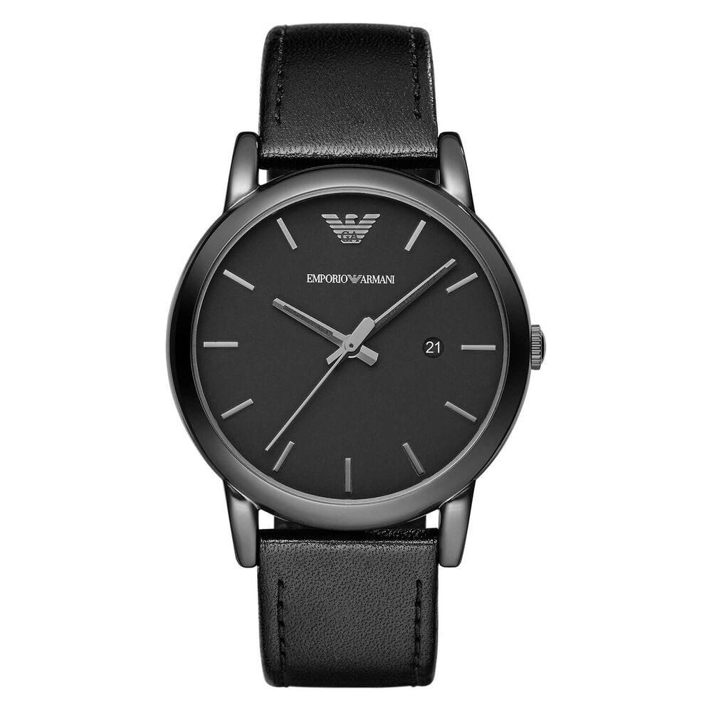Emporio Armani Luigi 41mm Black Dial Black PVD Case Black Leather Strap Mens Watch