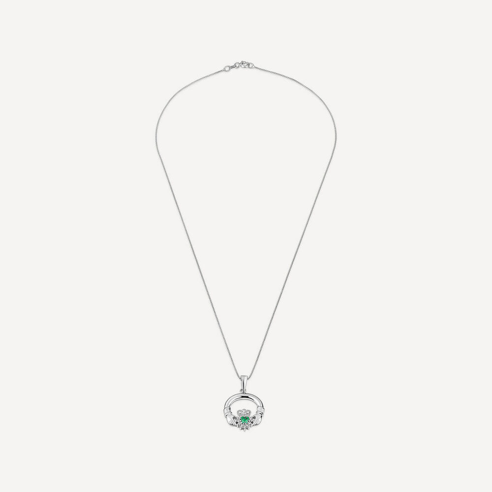 Sterling Silver Cubic Zirconia & Green Crystal Claddagh Pendant image number 2
