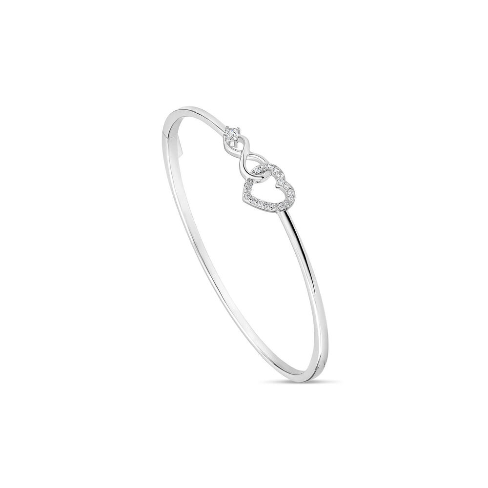 Sterling Silver Pave Cubic Zirconia Heart & Infinity Symbols Bangle image number 0
