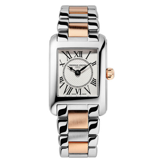 Frederique Constant Classics Quartz Rectangular Silver Dial Rose Gold With Steel PVD Case Bracelet Watch