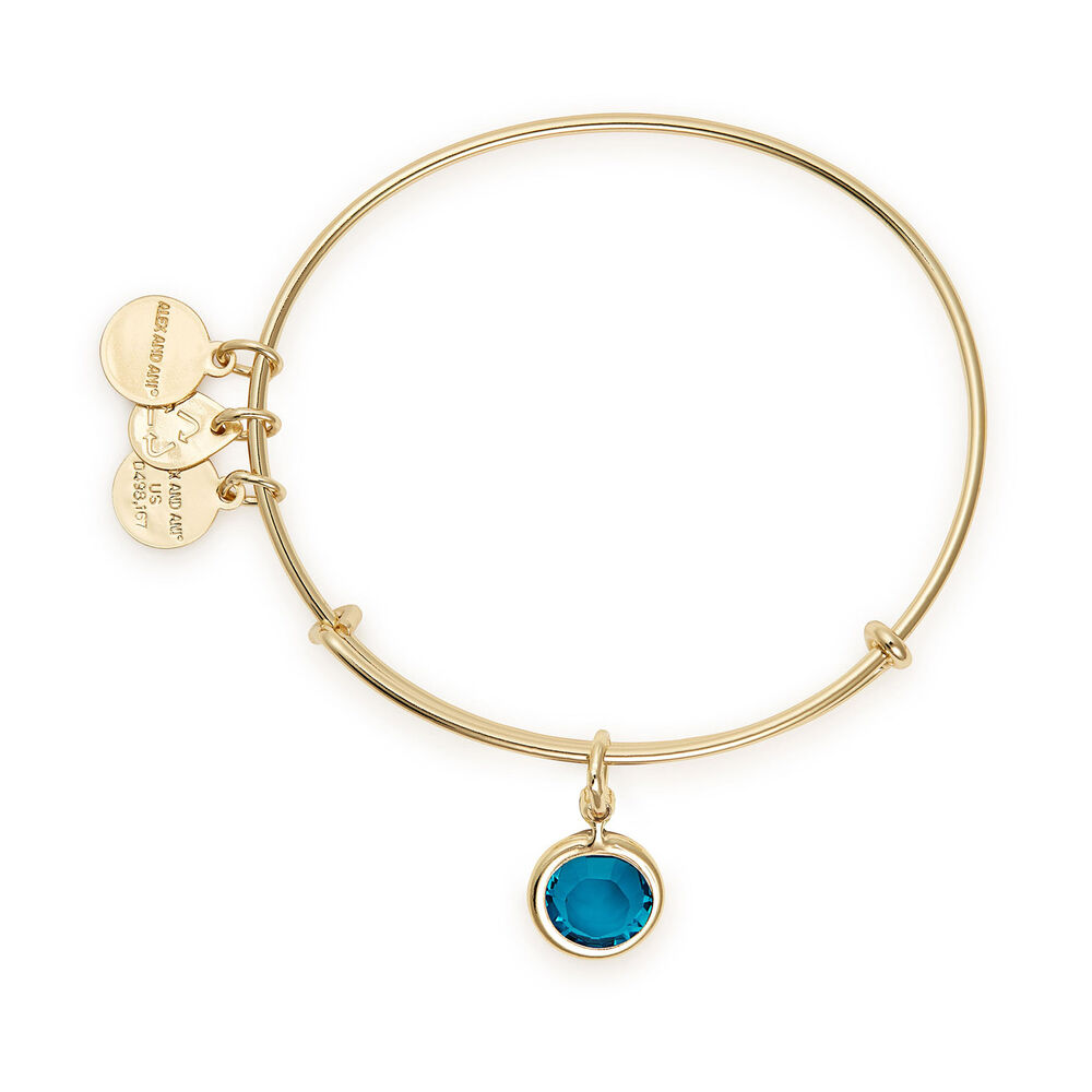 Alex And Ani Gold-Tone Blue Zircon Swarovski Crystal December Birthstone Bangle image number 1