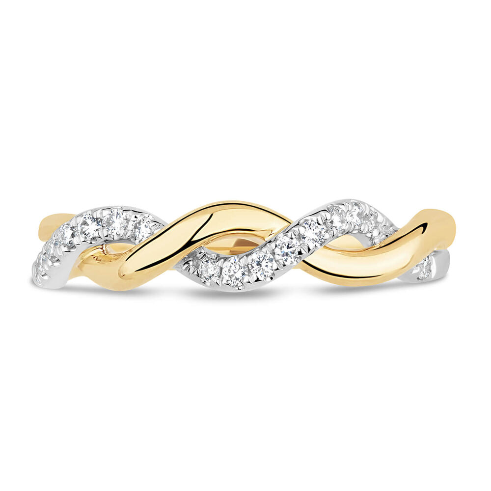 9ct Yellow and White Gold 0.13ct Diamond Set Plait Ladies' Ring image number 1