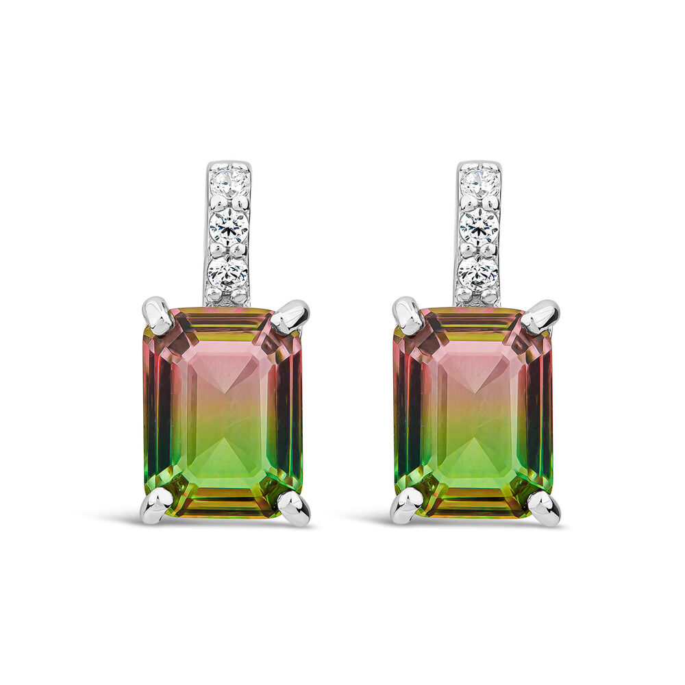 Sterling Silver Octagon Watermelon Stud Earrings