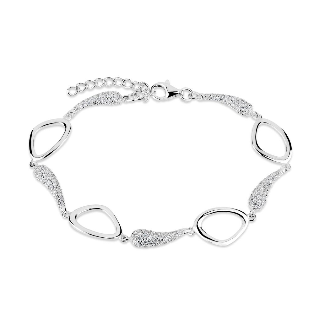 Sterling Silver Cubic Zirconia Pear Link Bracelet image number 0