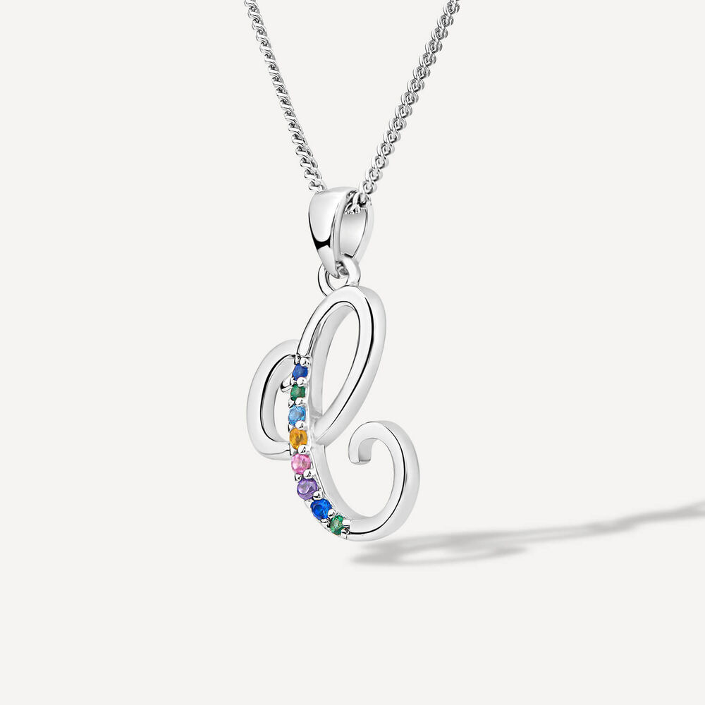 Sterling Silver Coloured Stone Set Initial C Pendant (Chain Included)