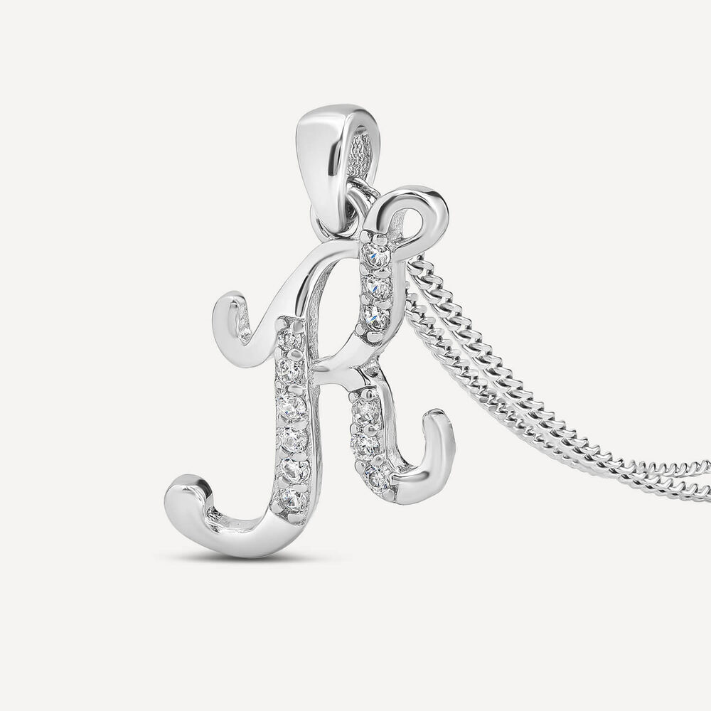 Sterling Silver Script Cubic Zirconia Initial "K" Pendant image number 2