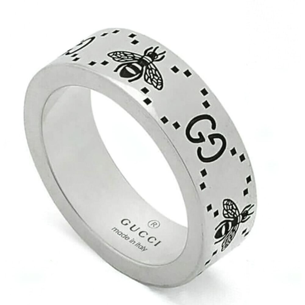 Gucci Signature Silver Bee Motif 6mm Ring (Size 18)