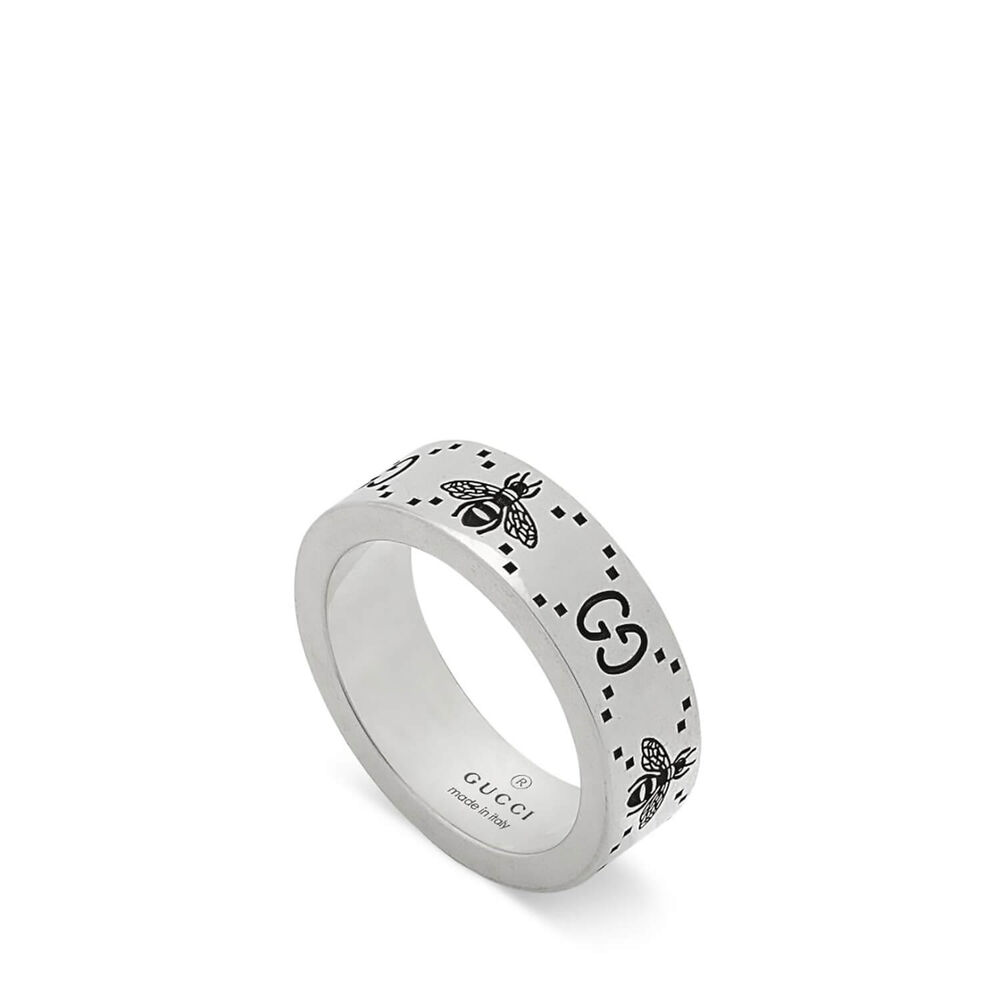 Gucci Signature Silver Bee Motif 6mm Ring (Size 18)