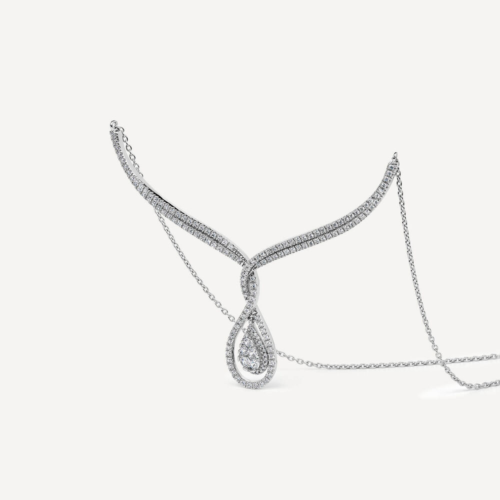 Sterling Silver Twisted Pear Cubic Zirconia Cluster Hammock Drop Necklet