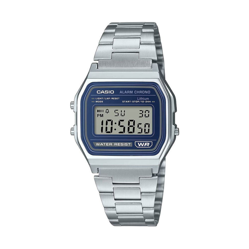 Casio Vintage 36.8x33.2mm Blue Digital Display Steel Bracelet Watch