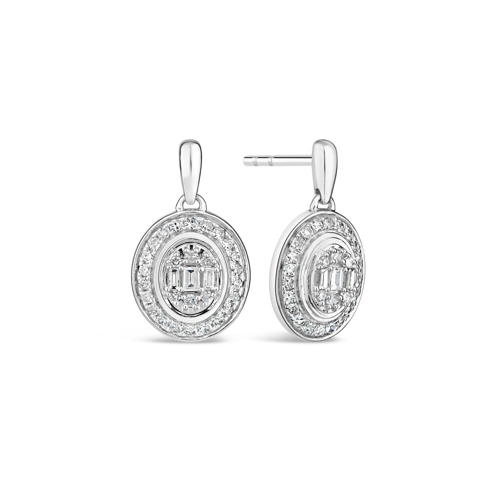 9ct White Gold 0.20ct Diamond Oval & Baguette Stud Earrings image number 2
