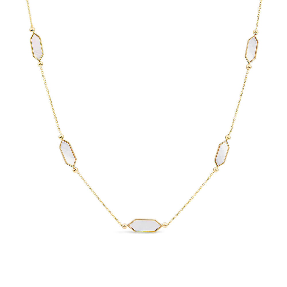 9ct Yellow Gold Oblong Hexagon Mother of Pearl Link & Chain Necklet image number 0